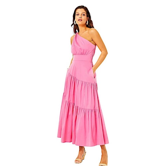 Lilly Pulitzer Lucilyn One Shoulder Midi Dress Confetti Pink Retails $278 Boho - Picture 6 of 12